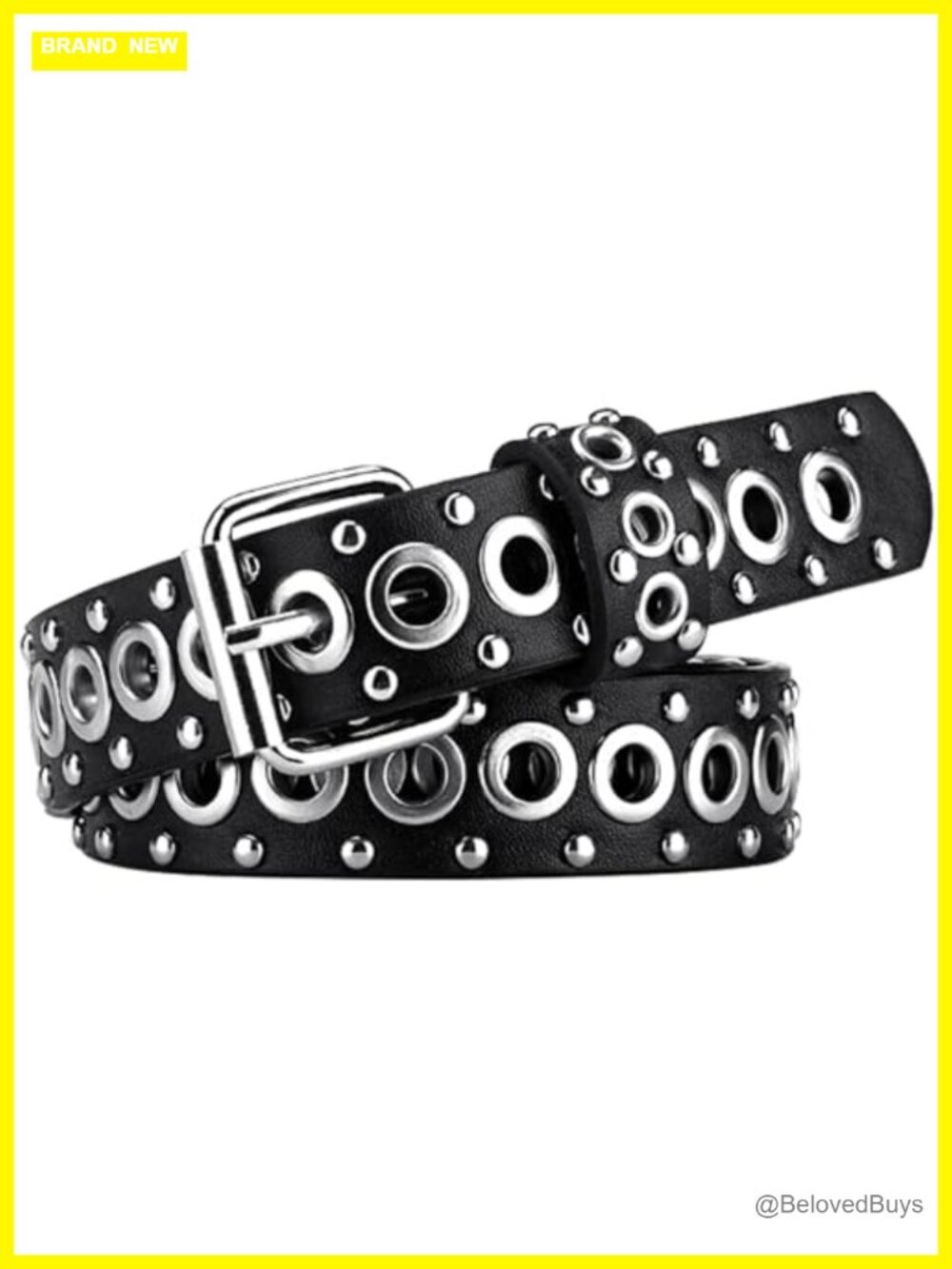 Studded Punk Goth Faux Leather Belt with Silver Rivets